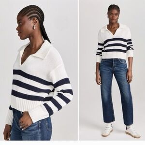 Splendid Parker Polo Stripe Cropped Loose Fit Sweater Top Size Small NEW